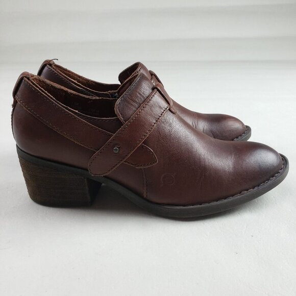 Born Timmons Leather Ankle Boot Womens 7.5 Brown Side Zip Heeled Comfort Bootie - Picture 3 of 11